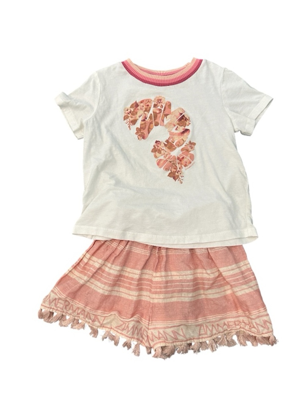 Zimmermann White Cotton Tee & Pink Linen Shorts Size 2 Matching Set